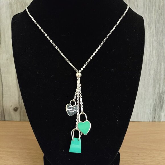 Teal Charms Necklace and Earrings Set Taxco Sterling Silver 925 - Picture 2 of 4